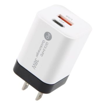 KO-72 38W QC3.0 USB & USB-C PD Quick Charger, US Plug, White - 1