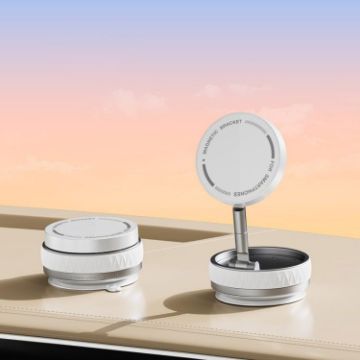 K10B White Car Phone Holder - Rotatable, Magnetic, Foldable Vacuum - 1