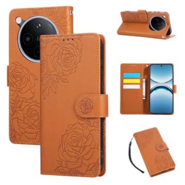 OPPO Find X8 5G Brown Leather Case with Rose Emboss & 3 Card Slots - 1