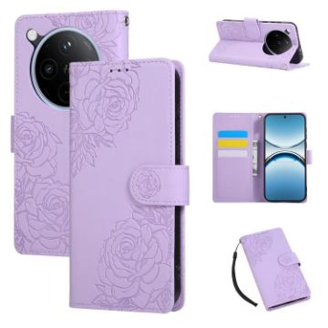 OPPO Find X8 5G Purple Rose Embossed Leather Case with 3 Card Slots - 1