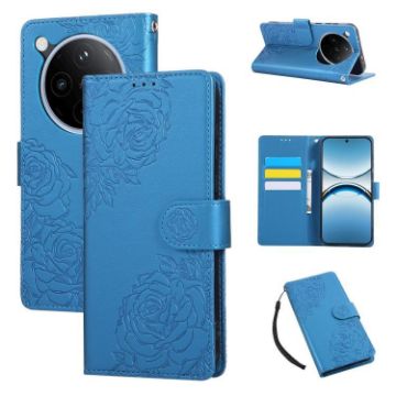 OPPO Find X8 Pro 5G Blue Leather Case with Rose Flower & 3 Card Slots - 1