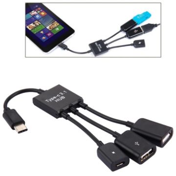 USB-C 3.1 OTG Charge HUB Cable for Galaxy S8/S8+/LG G6/Huawei P10 (Black) - 1
