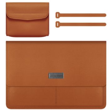 Brown Litchi Pattern PU Leather Laptop Bag 13-14 inch Waterproof Case - 1