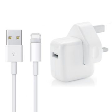 12W USB Charger & 8 Pin Cable for iPad/iPhone/iPod, UK Plug - 1