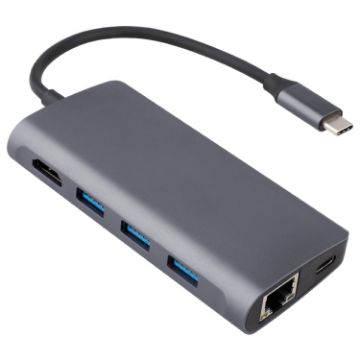 8 in 1 Type-C Hub: HDMI, 3 USB 3.0, RJ45, PD, SD/TF Slots Adapter - 1