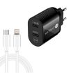 40W Dual Port PD/Type-C Fast Charger with Cable, EU Plug (Black) - 1