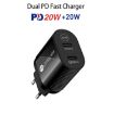 40W Dual Port PD/Type-C Fast Charger with Cable, EU Plug (Black) - 2