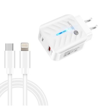 PD03 20W USB Charger with Type-C to 8 Pin Cable, US Plug, White - 1