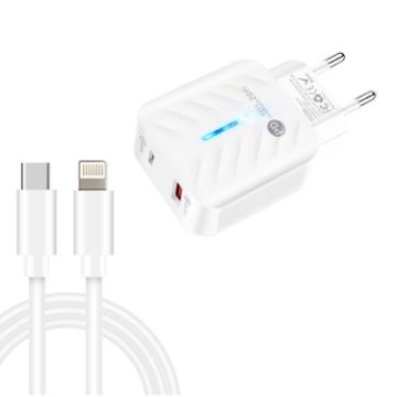 PD03 20W USB Charger with Type-C to 8 Pin Cable, EU Plug, White - 1
