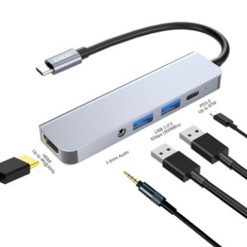 ENKAY Hat-Prince 5 in 1 Type-C Hub: 4K HDMI, 3.5mm Audio Adapter - 1