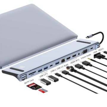 JUNSUNMAY 12 in 1 USB C Hub Docking Station Adapter with SD/TF Reader - 1