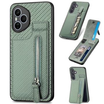 For Honor 400 Global Carbon Fiber Vertical Flip Zipper Case - Green - 1