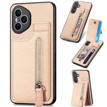 For Honor 400 Pro Global Carbon Fiber Flip Zipper Phone Case Khaki - 1