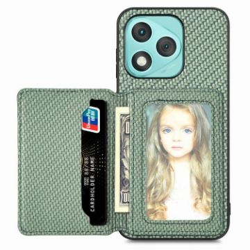 For Honor 400 Lite Green Carbon Fiber Magnetic Card Bag Phone Case - 1