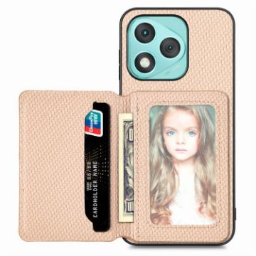 For Honor 400 Lite Khaki Carbon Fiber Magnetic Card Phone Case - 1