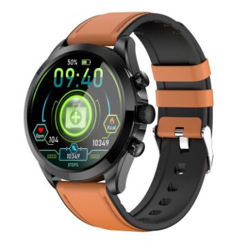 ET440 Smart Watch: 1.39" Color Screen, Leather Strap, Health Monitoring - 1