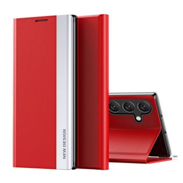 Samsung Galaxy S25 5G Red Leather Phone Case with Electroplated Sides - 1