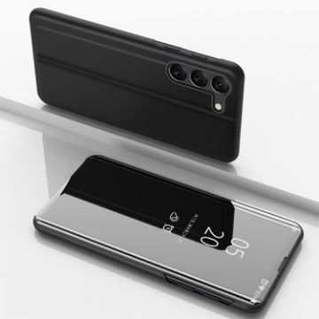 Samsung Galaxy S24 5G Mirror Flip Leather Case with Holder (Black) - 1