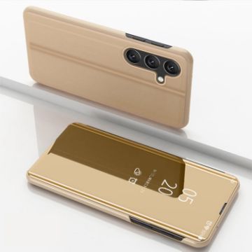 Samsung Galaxy S25 5G Gold Mirror Flip Leather Case with Holder - 1