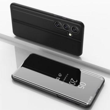 Samsung Galaxy A26 Black Mirror Flip Leather Case with Holder - 1