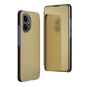 For Honor 400 Global Gold Leather Phone Case with Mirror & Holder - 1