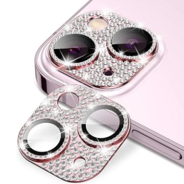 iPhone 15/15 Plus Pink Camera Lens Protector - ENKAY Hat-Prince Diamond - 1
