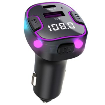 C49 FM Transmitter Car Bluetooth Adapter with Type-C+USB Port & Ambient Light - 1