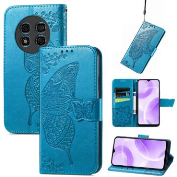 Ulefone Note 15 Blue Leather Case - Butterfly Love Flower Embossed Design - 1