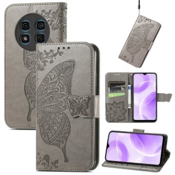 Ulefone Note 15 Gray Leather Case - Butterfly Love Flower Embossed - 1