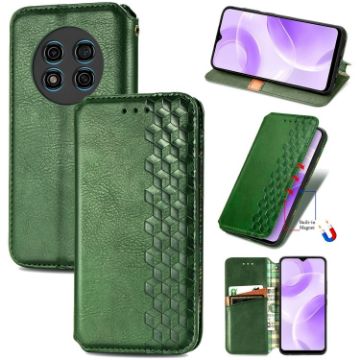 Ulefone Note 15 Green Magnetic Leather Phone Case - Cubic Grid Design - 1