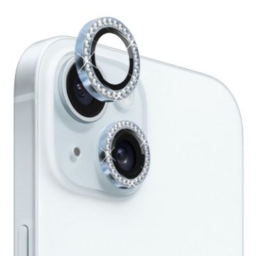 iPhone 15/15 Plus Camera Lens Protector Tempered Glass Rhinestone Blue - 1