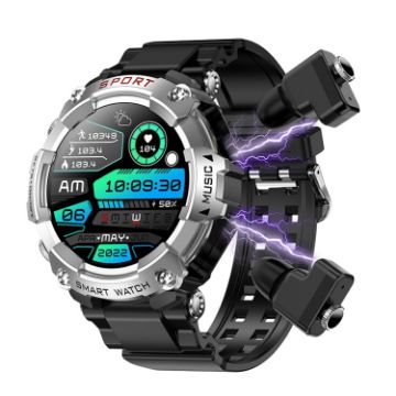 T96 Silver Smart Watch with 1.52" AMOLED Screen & Bluetooth Earphones - 1