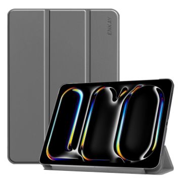 iPad Pro 13 2024 ENKAY Grey Tri-fold Leather Tablet Case - 1