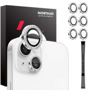iPhone 15/14 Plus Camera Lens Protector Set - 6Pcs Silver Diamond Ring - 1