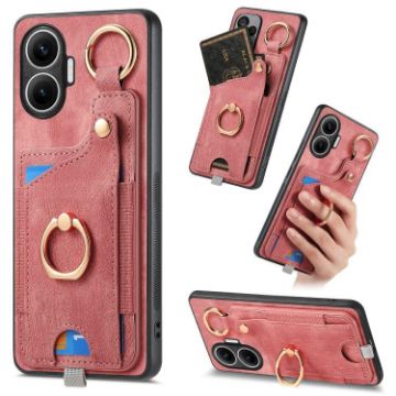Redmi Turbo 4 Pro Pink Retro Skin-feel Phone Case with Ring Card Bag - 1