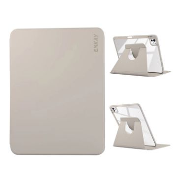 iPad Pro 13 2024 ENKAY 360 Rotation Leather Case with Pen Slot Grey - 1