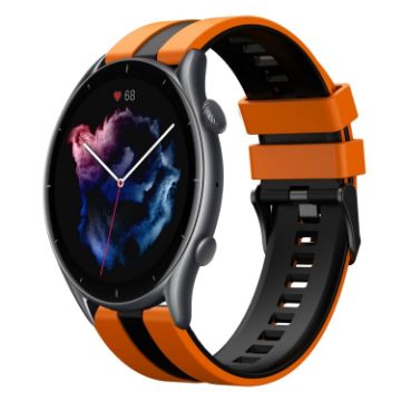 Amazfit 3 22mm Two-Color Silicone Watch Band Orange Black Sports Strap - 1