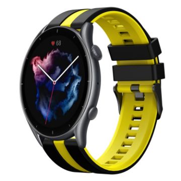 Amazfit 3 22mm Black+Yellow Two-Color Sports Silicone Watch Band - 1