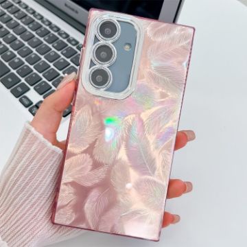 Samsung Galaxy S24 FE 5G Glitter TPU Case with Lens Film - Pink Feathers - 1