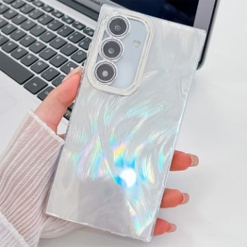 Samsung Galaxy A15 5G Glitter TPU Case with Lens Film - White Feather Yarn - 1
