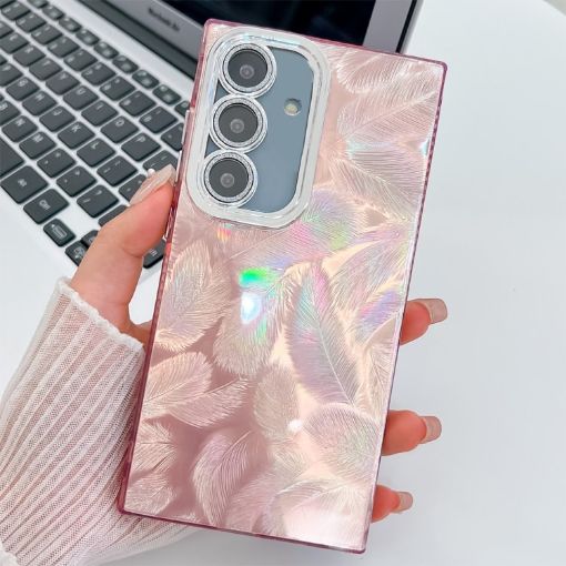 Samsung Galaxy A35 5G Pink Feathers Glitter TPU Case with Lens Film - 1