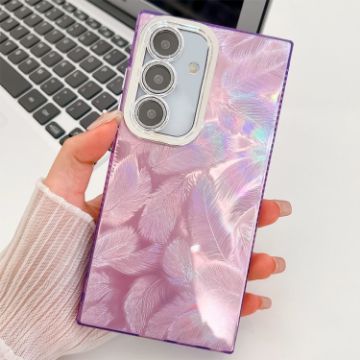 Samsung Galaxy A54 5G Glitter TPU Case with Lens Film - Purple Feathers - 1