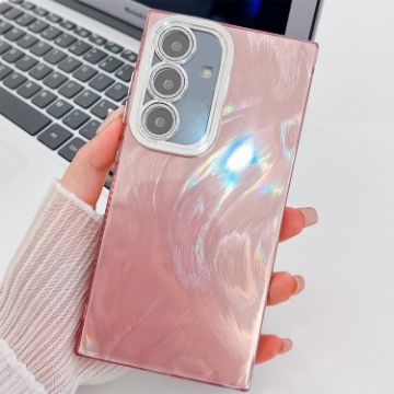 Samsung Galaxy S25 5G Pink Feather Yarn Glitter TPU Case with Lens Film - 1