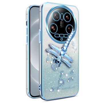 Xiaomi 14 Ultra Blue Glitter Dragonfly Holder Plated Phone Case - 1