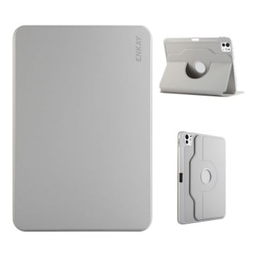 iPad Pro 13 2024 ENKAY 360 Rotation TPU Leather Case with Pen Slot Grey - 1