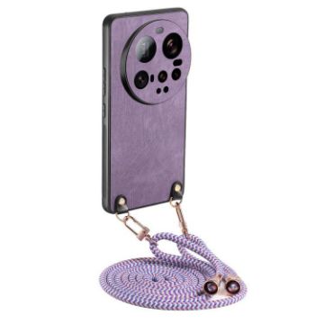 Xiaomi 15 Ultra Purple Leather Phone Case with Crossbody Strap - 1