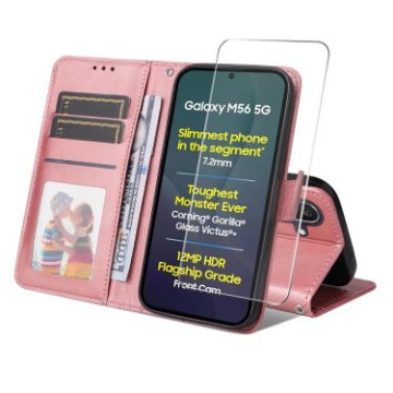 Samsung Galaxy M56 ENKAY Pink Leather Wallet Case with Screen Film - 1