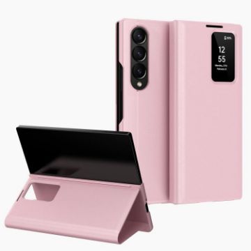 Samsung Galaxy Z Fold3 5G Pink Leather Case with Card Slot & Window - 1