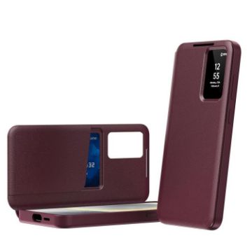 Samsung Galaxy A55 Red Leather Phone Case with Card Slot & Smart View - 1