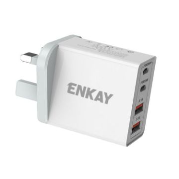 ENKAY FC-002 55W Quick Charger, Dual USB-A & USB-C, 4 Ports, UK Plug - 1